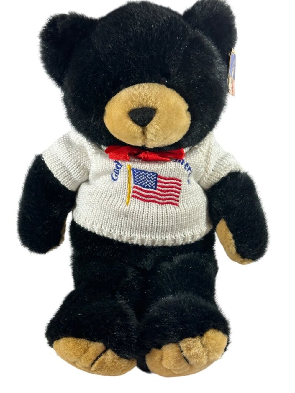 Patriotic Black Teddy Bear Plush 19" God Bless America Petting Zoo 1994 Vintage